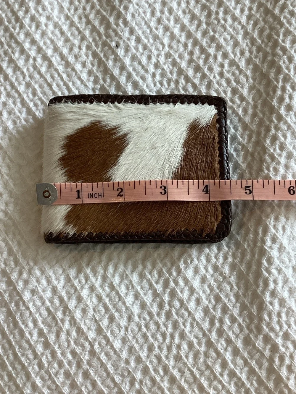 Leather Cowhide Bifold Wallet‎ - Brown & White